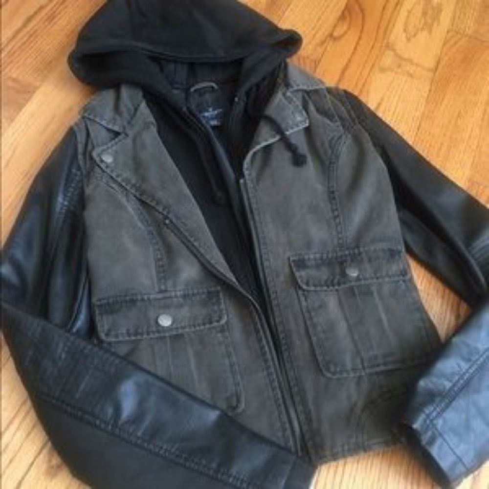 American Eagle denim jacket with faux leather